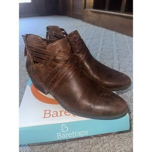 Baretraps Goldie Size 9.5M Ankle Boots Brushed Brown Buckle Block Heel EUC!